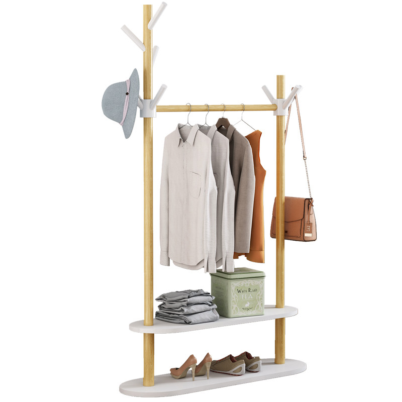 Custom Pinewood Clothing Coat Rack Hanger Stand With Shoe Rack