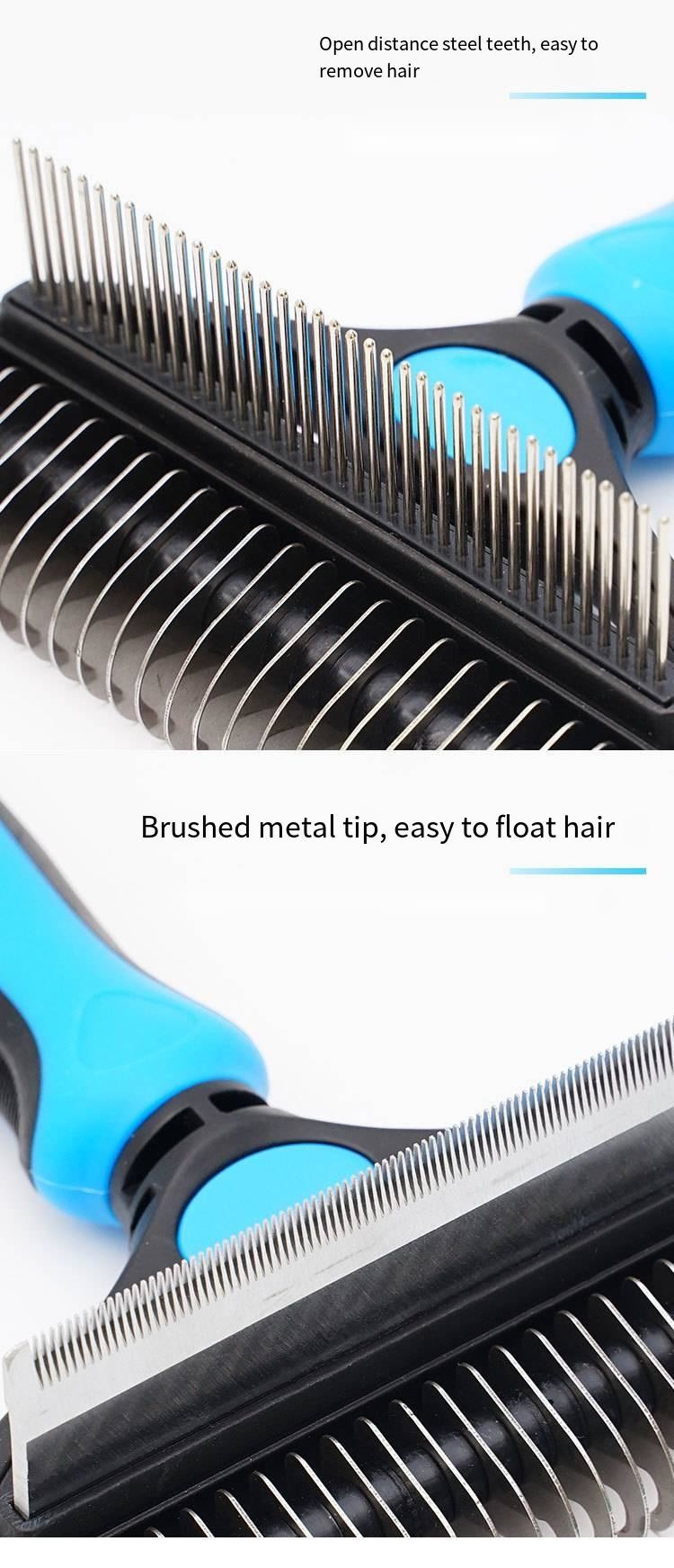 Pet 2-In-1 Detangling Grooming Comb Cat Hair Cleaner Removal Dense Toothed Dog Rake Brush