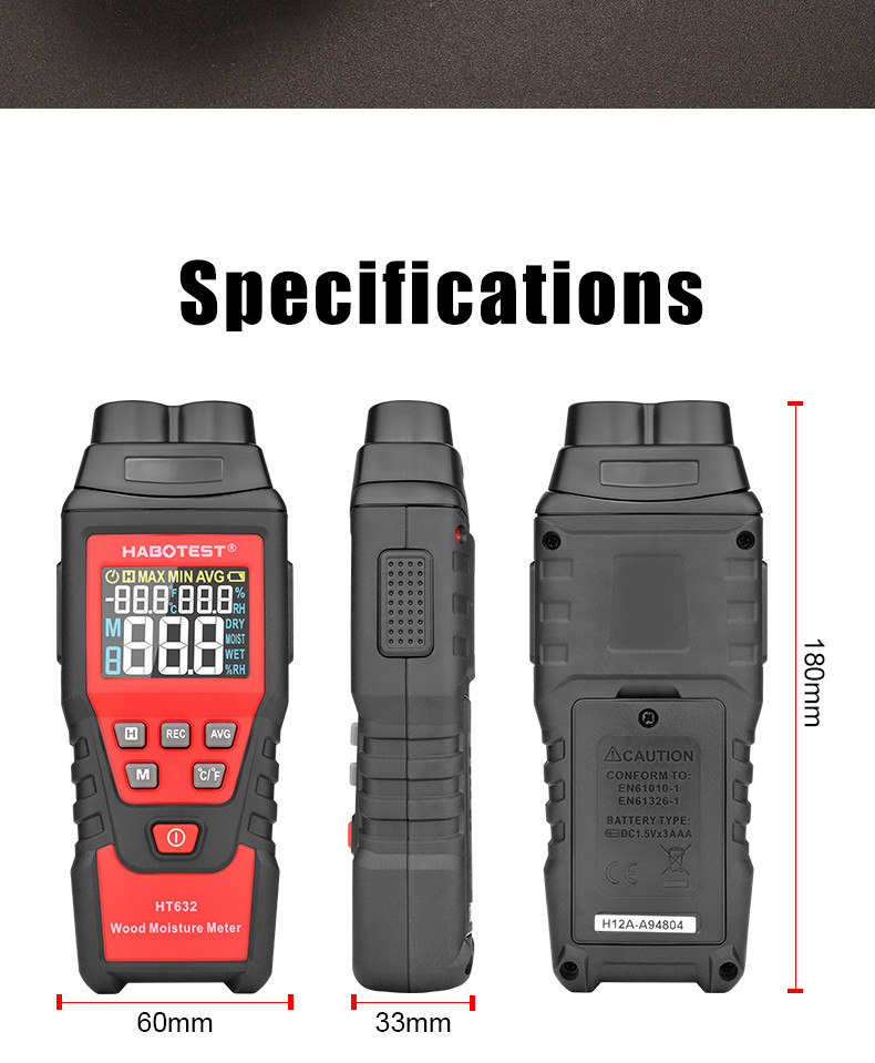 Black And Red Digital Wood Moisture Meter , Pin Moisture Meter For Wood