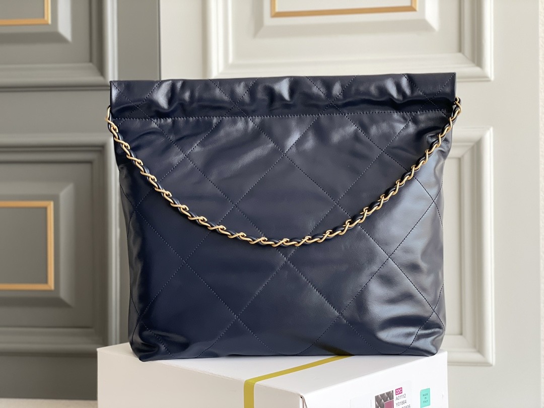 22S Calfskin Navy Chanel 22 "Trash Bag" Small Handbag ODM
