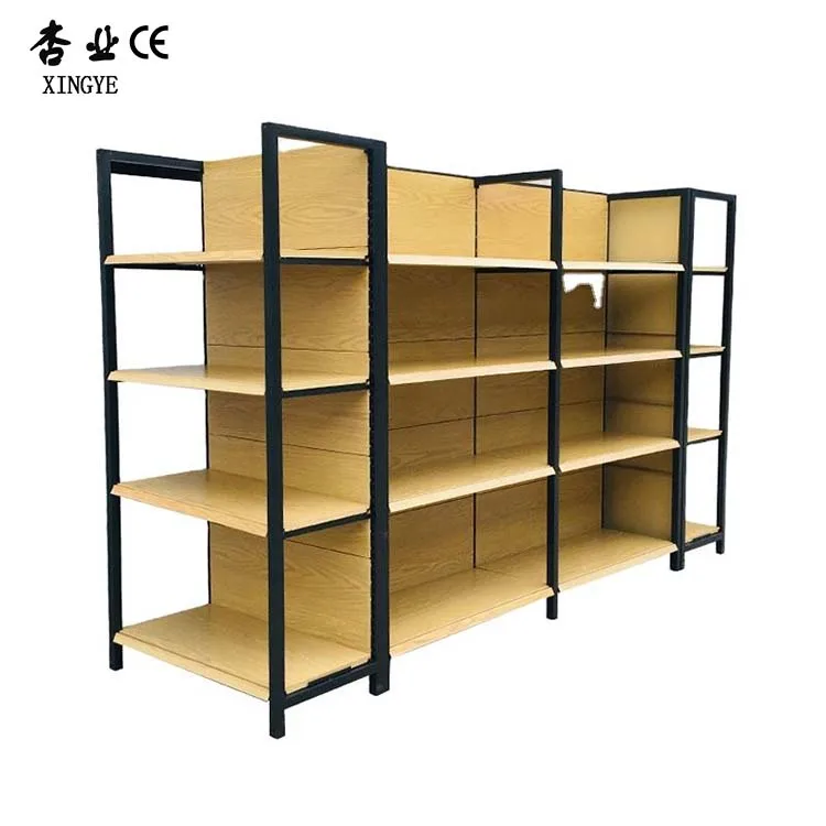 Factory customized color size wood grain shelf store supermarket supplies shelves gondola supermarket shelf