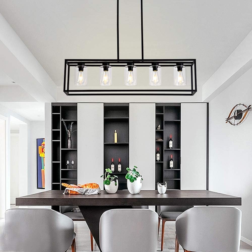 American rectangular wrought iron chandelier dining room kitchen bar glass lighting(WH-CI-160)