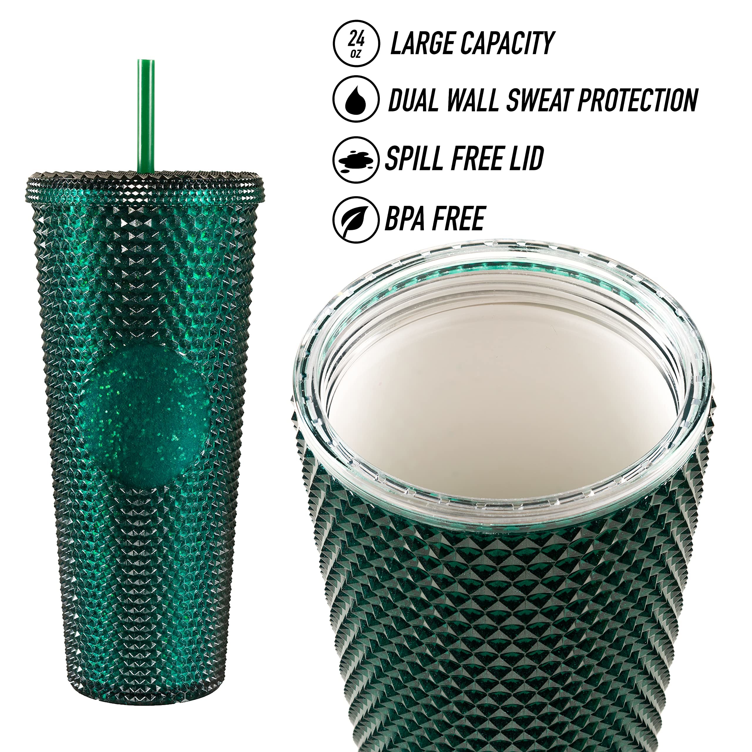 Iridescent Studded Double-Wall Plastic Tumbler With Lid Straw For DIY Customization Iced Coffee Water BPA-Free