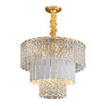 Tricolor Triangular Modern Crystal Chandelier Gold Finish Multiple Processes