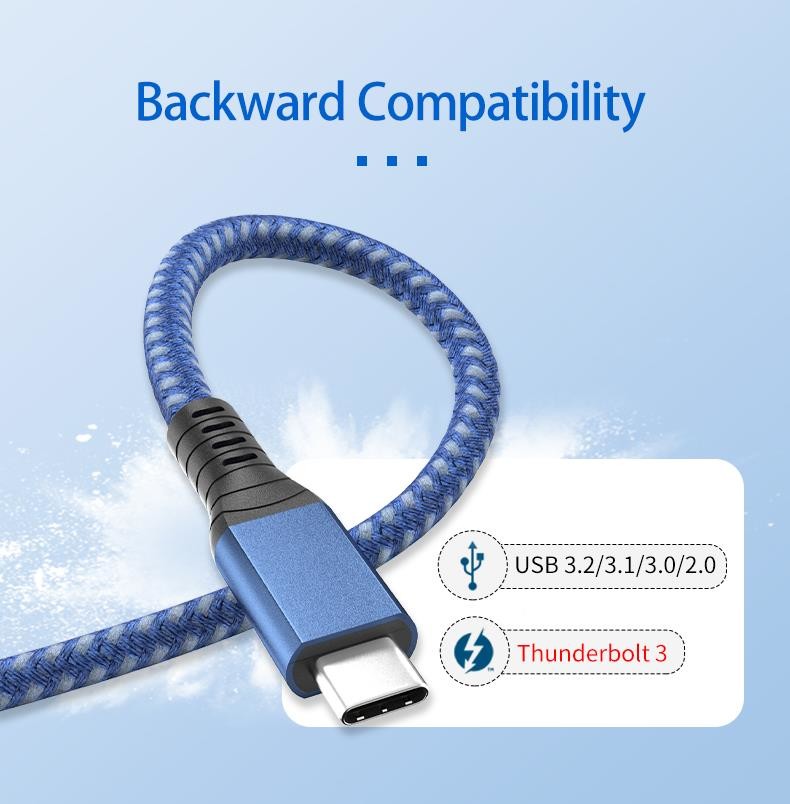0.5m-1.8m Thunderbolt 4 USB Cable 40Gbps PD 100W Fast Charging Elbow