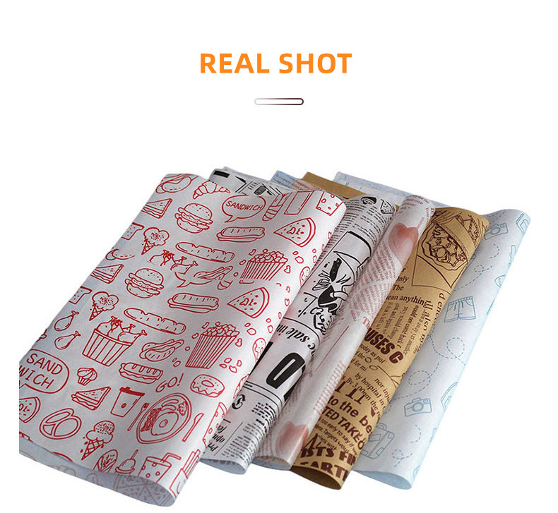 Gift Wax Greaseproof Wrapping Paper For Deli Fried Chicken Snack Bread Chip