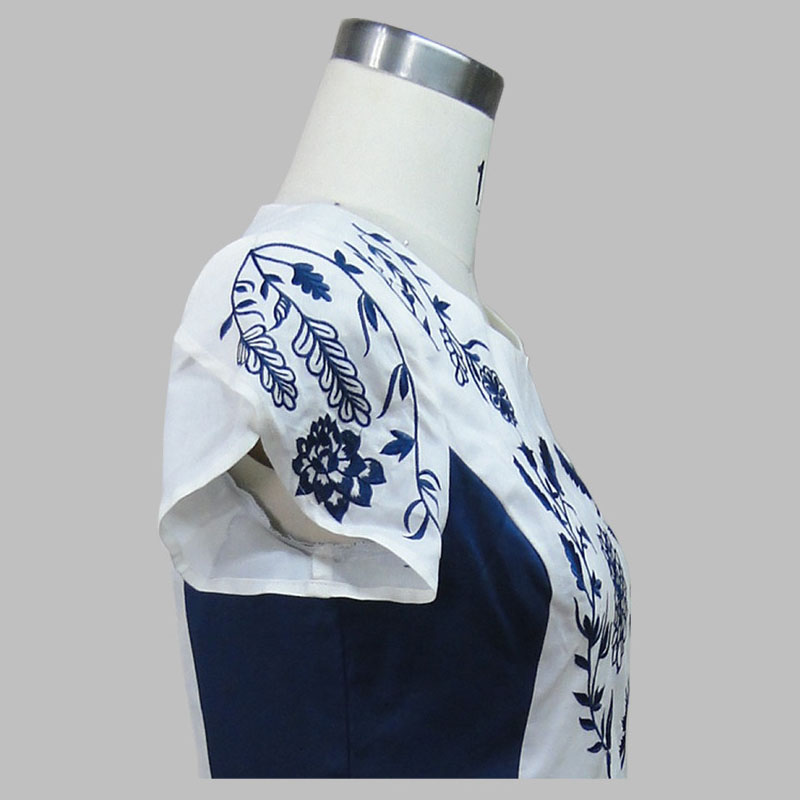 Hot Selling Woman Embroidery Short Sleeve Summer Autumn Lady Maxi Dress