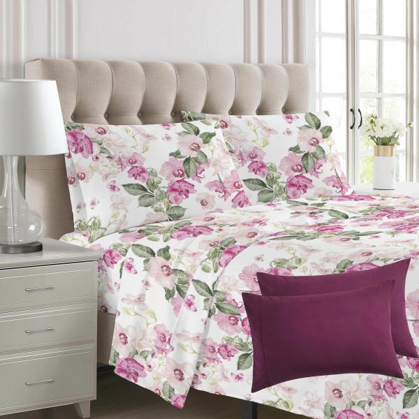 100% Polyester Print Microfiber Fabric Bedding Sheet Set 6pcs Machine Washable