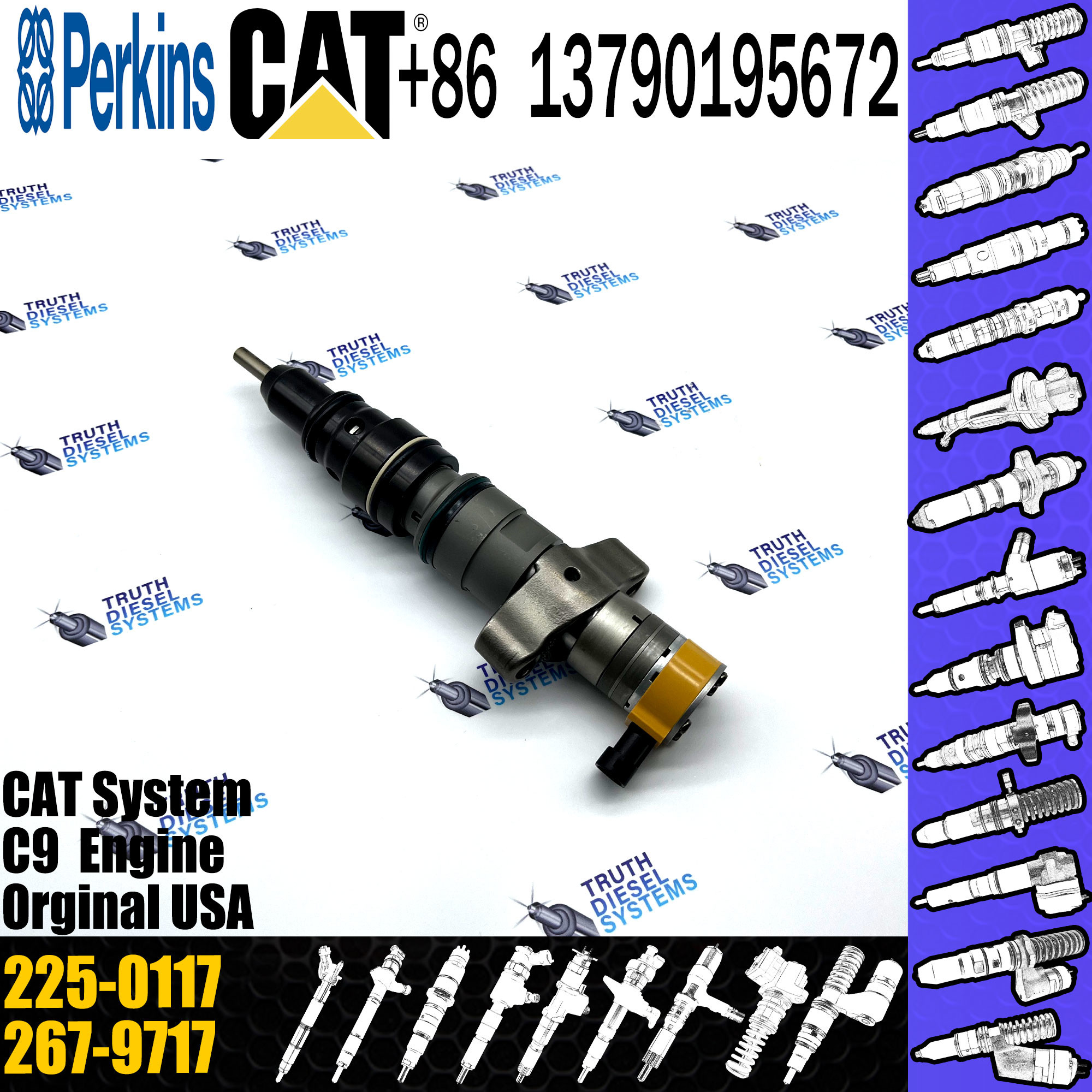 Cat C9 engine injectors 2250117 Common Rail Fuel Injector 225-0117 for Caterpillar c9 injectors 225 0117