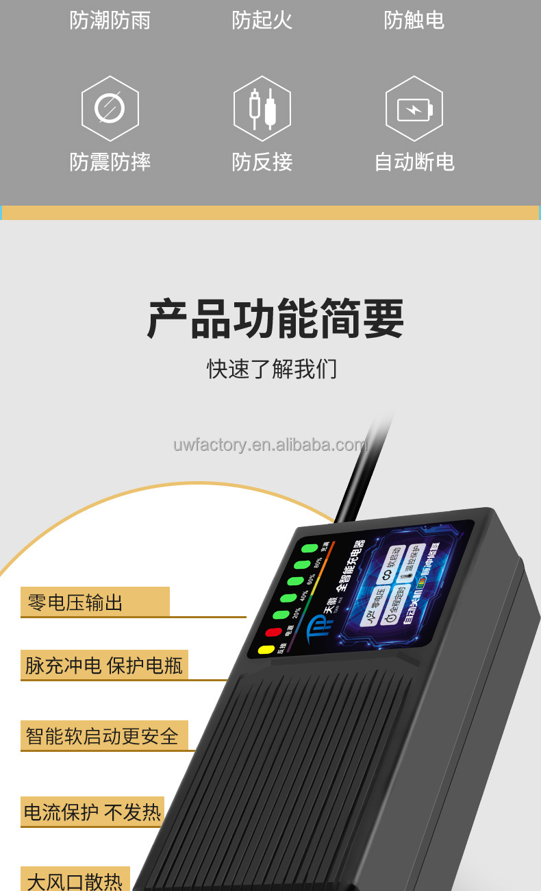 ABS Electric Vehicle Lead Acid Battery Charger for E-bike Scooter 72V 60V 48V 84V 20Ah Automatic Pulse Intelligent