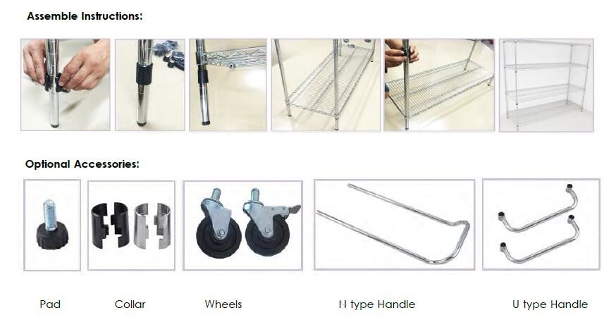 4 Layers Chrome Wire Basket ESD Shelf Trolley With Handrail