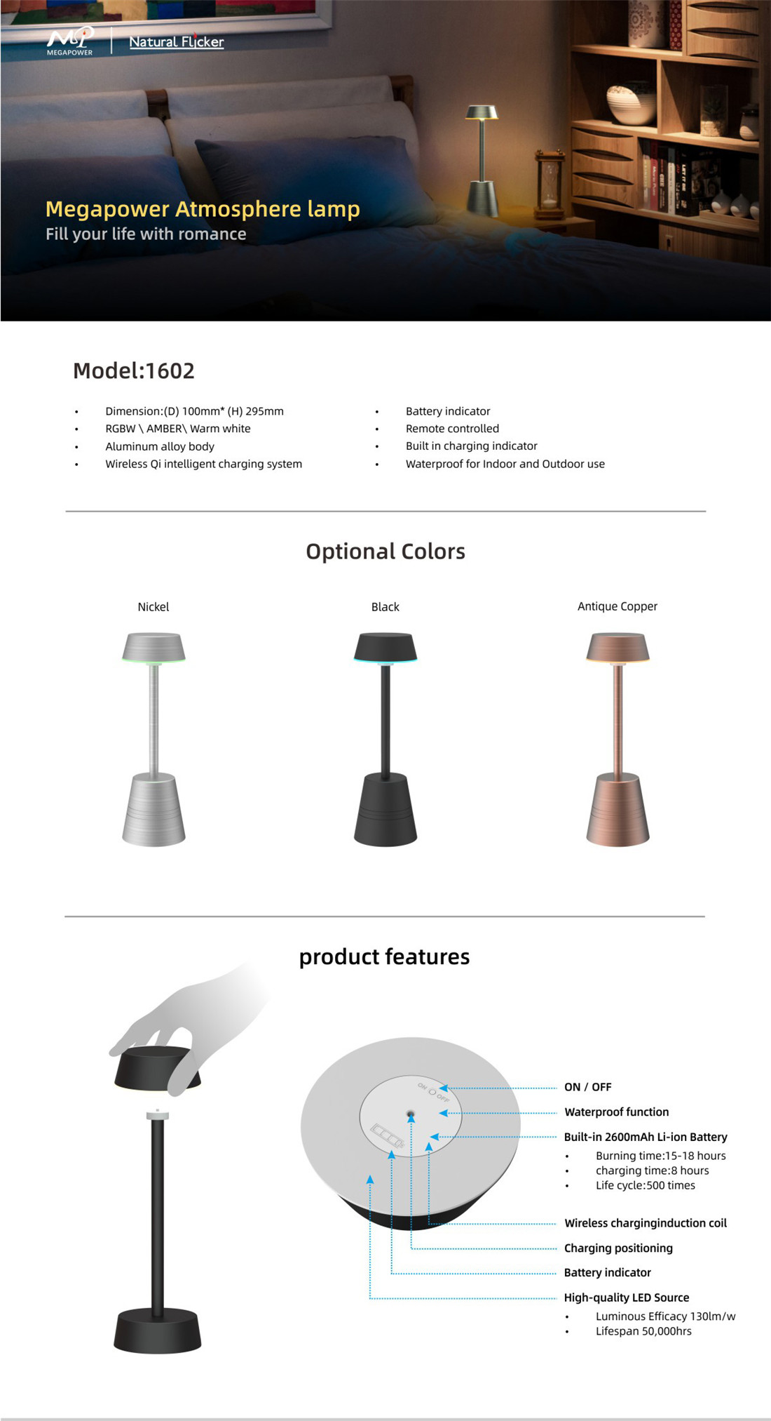 Smart Rechargeable Table Lamp Phonecontrol RGBW Night Light, Portable for Bedrooms, Living Rooms and Office