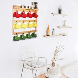 Practical Bag Coffee Mug Holder Wall Mount with 3-Tier Display and 12 Organizer