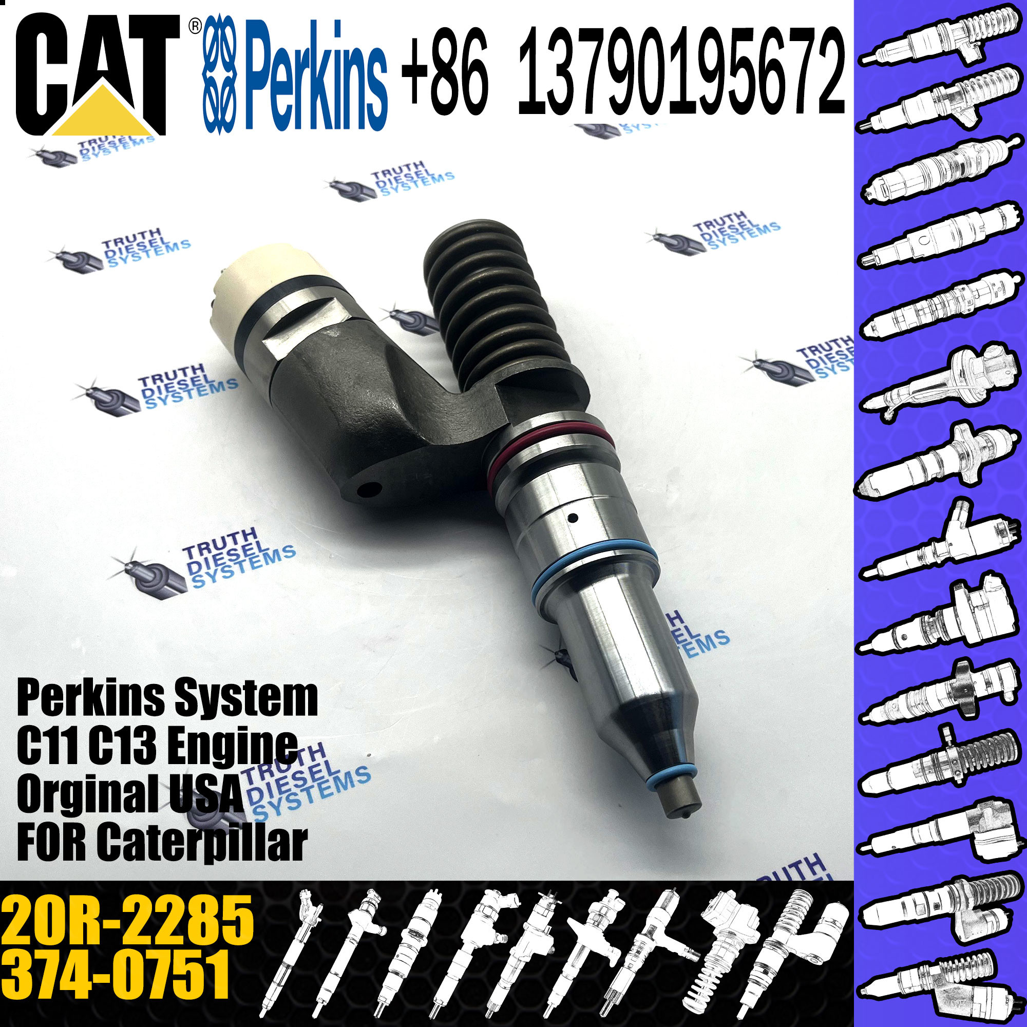Heavy Truck Common Rail Diesel Fuel Injector 3740751 374-0751 20R-2285 For Caterpillar C15 C18 Excavator
