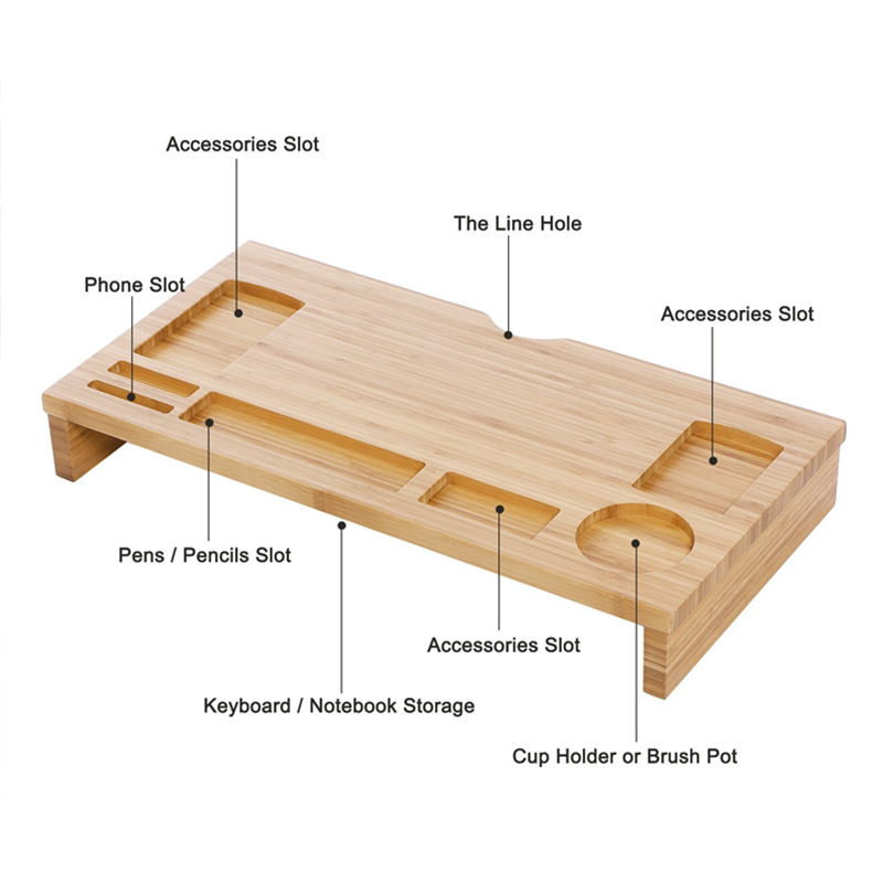 CE/EU Certified Bamboo Laptop Stand Organizer Ideal for Home and Office Computer Desk