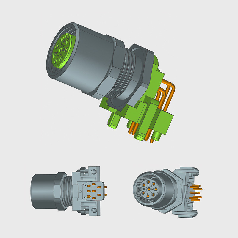 M12 8pin female 90 degree panel mount connector PCB type with IP68 degree for automation