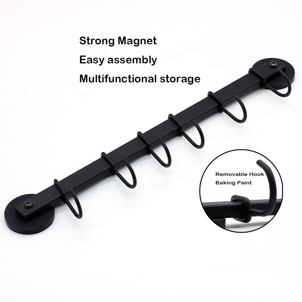 Grill Outdoor Household Fridge Magnetic BBQ Tool Rack with Neodymium Magnet 6 Hooks and Steel Material