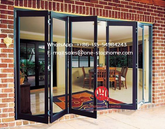 Aluminium Double Glass Folding Door for Entrance,Wooden Color Safety Glass