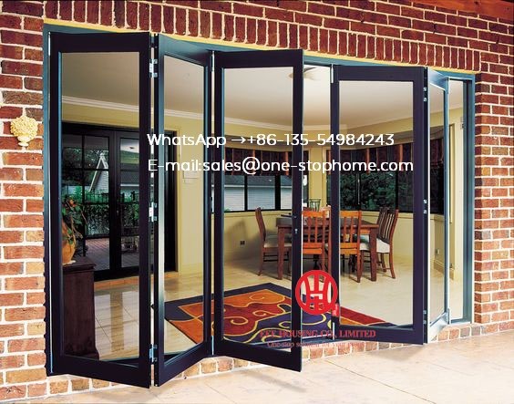 Aluminium Double Glass Folding Door for Entrance,Wooden Color Safety Glass Aluminum Folding Door