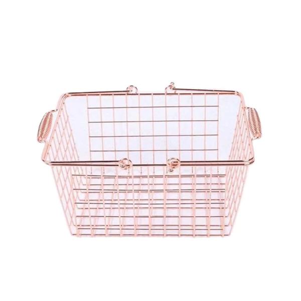 Factory Custom Rose Gold Supermarket Metal Shopping Basket Cosmetic Store