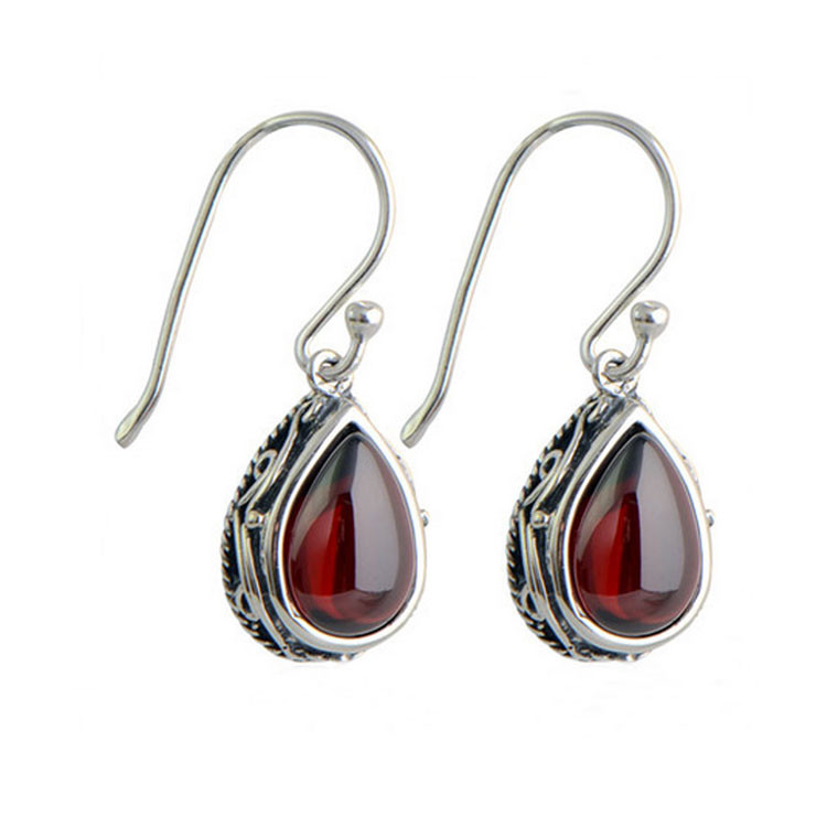 Sterling Silver Pear Shape Garnet Dangle Drop Earrings(E12282GREEN)
