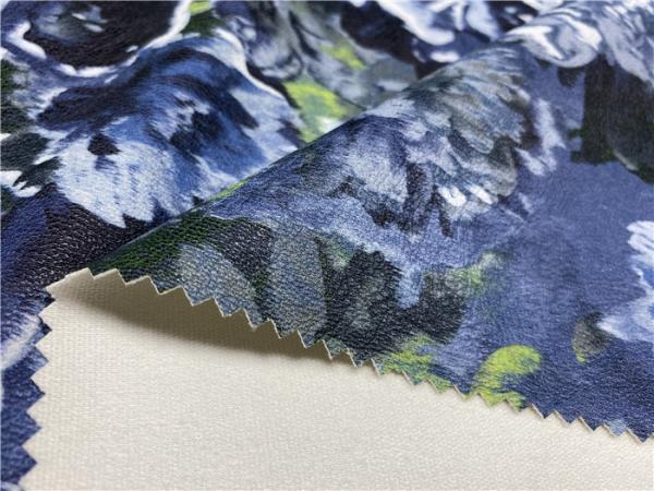 Viscose Backing Fabric Embossed Pu Leather Grey Blue Color Printed Flowers