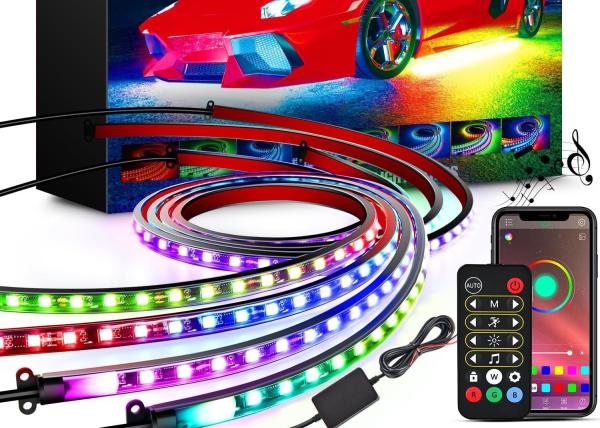 12V RGBIC Car Underglow digital strip light Multi Color DIY Sound Active