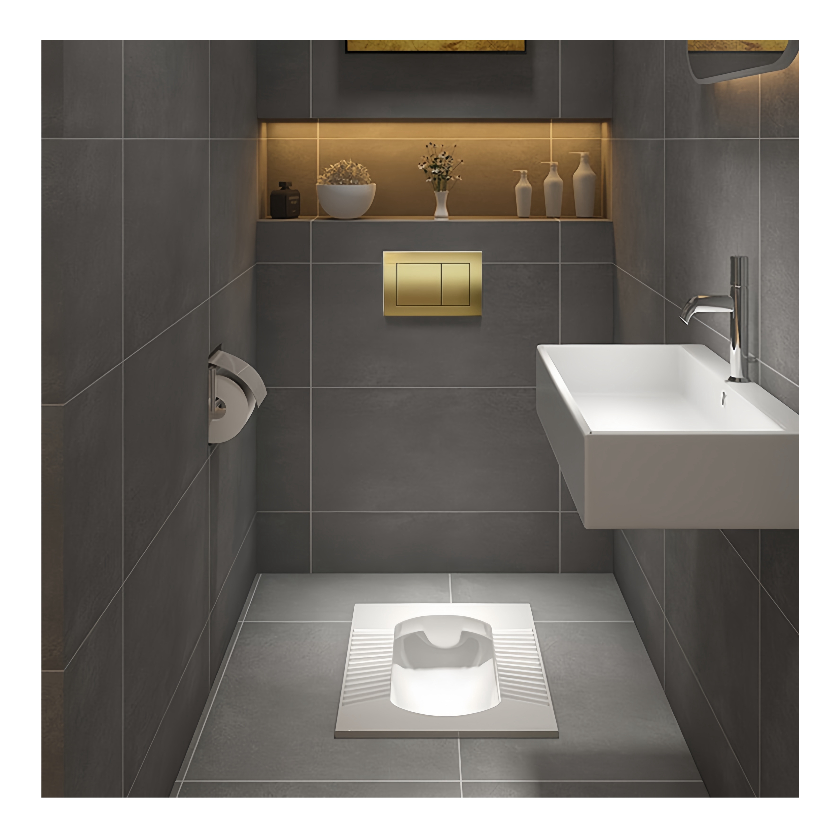 Bathroom Gold Color Smart Toilet with Upper Cistern and Customizable Colored Water Tank