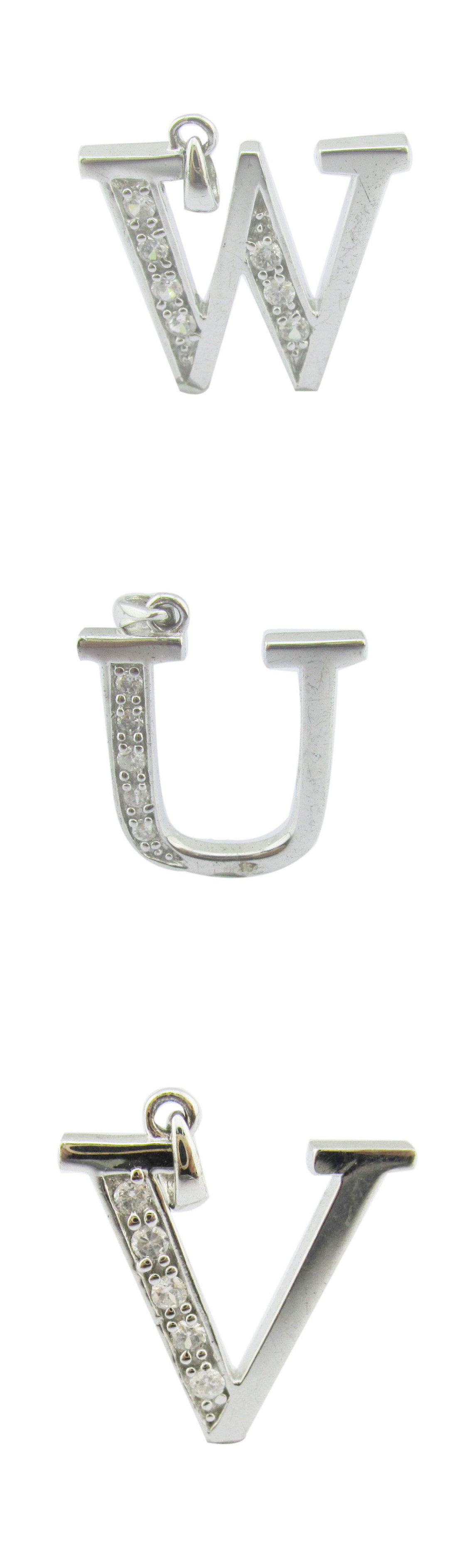 V letter 18K Gold Diamond Alphabet Letter Pendant Necklace with 1.5mm Zirconia (S925 Customized Logo)
