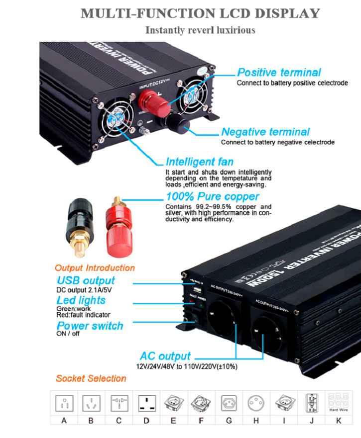 Single Phase Black Modified Sine Wave Power Inverter 2KW for Off Grid Solar system