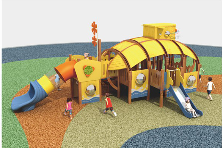 Galvanized Pipe Wooden Playground Equipment 1050*950*365cm