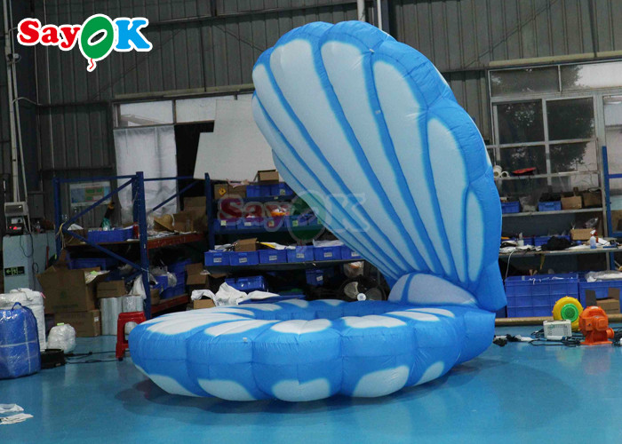 Blue And White Sea Giant Inflatable Clam Shell Stage Decoration With Led