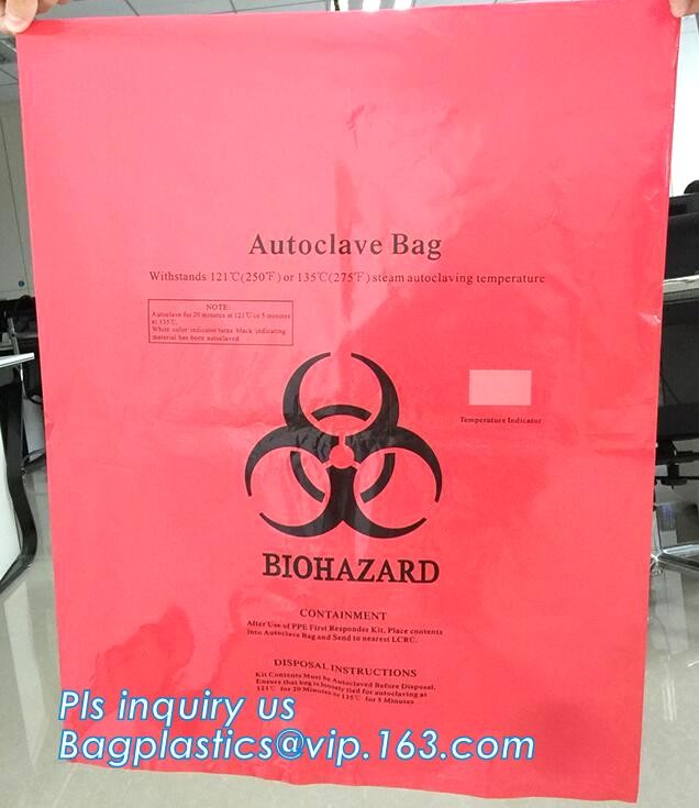 Large Capacity Red Biohazardous Disposal Medical Waste Plastic Trash Bags on Roll, High temperature resistance 120C Bioh