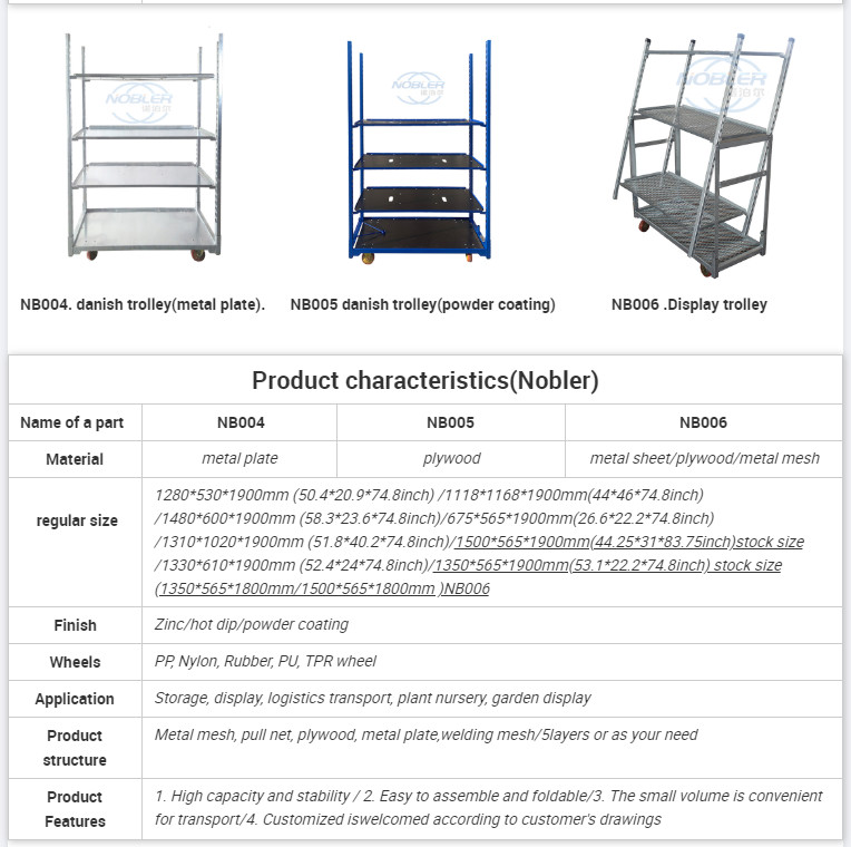 Rubber Wheel Danish Trolley Push And Pull Type Plywood Material Folding Flower Trolley