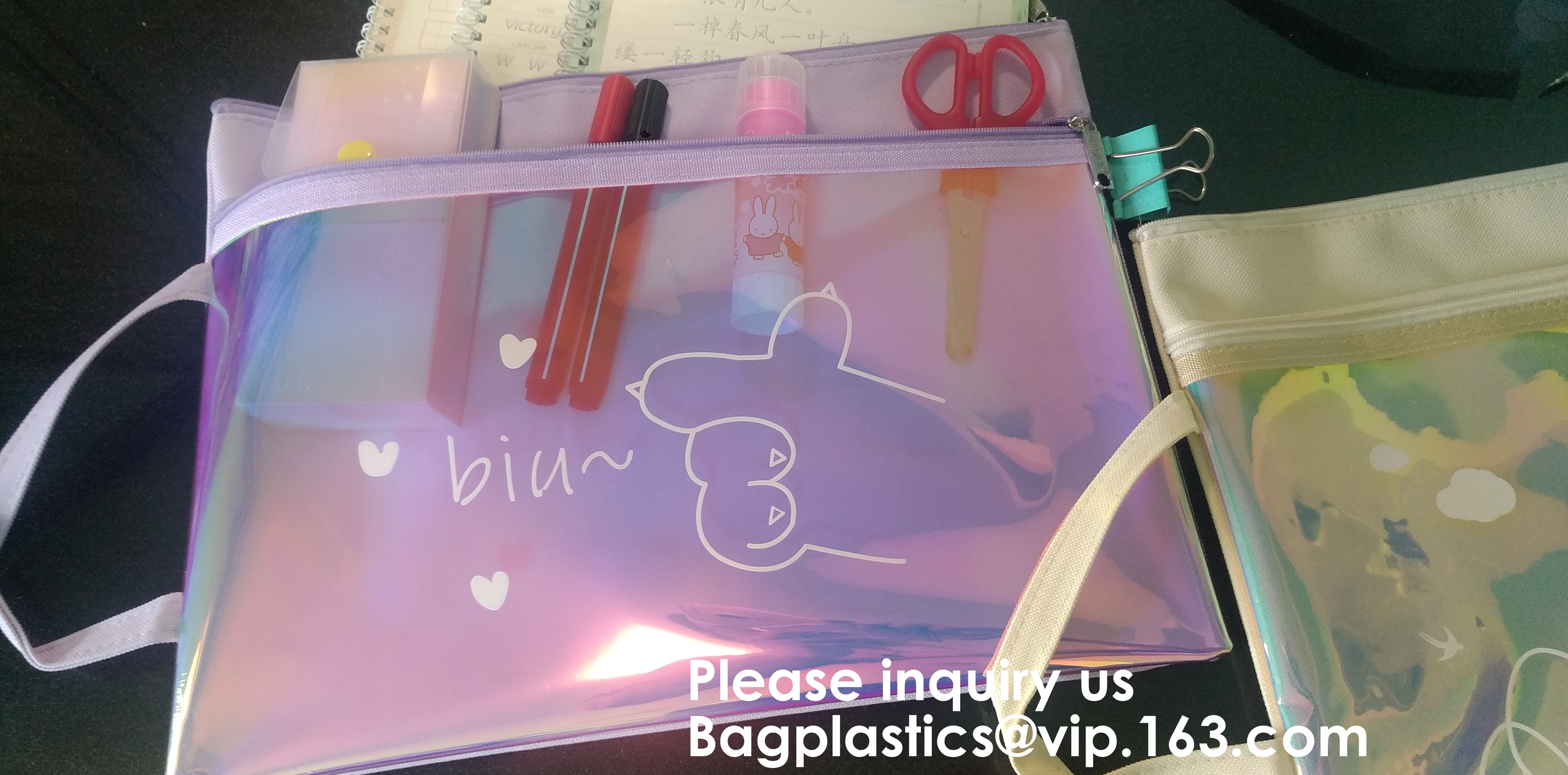 PVC A4/A5/A3 Waterproof Mesh Transparent Zipper File Folder Bag,A4 Double Zipper Mesh File Storage Bag With Color
