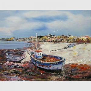  Hand Painted Fishing Boats Oil Paintings, Abstract Canvas Painting on Beach Manufactures