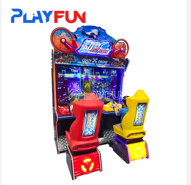 Playfun coin operated crazy drone 55 inch 2 player arcade car racing game machine