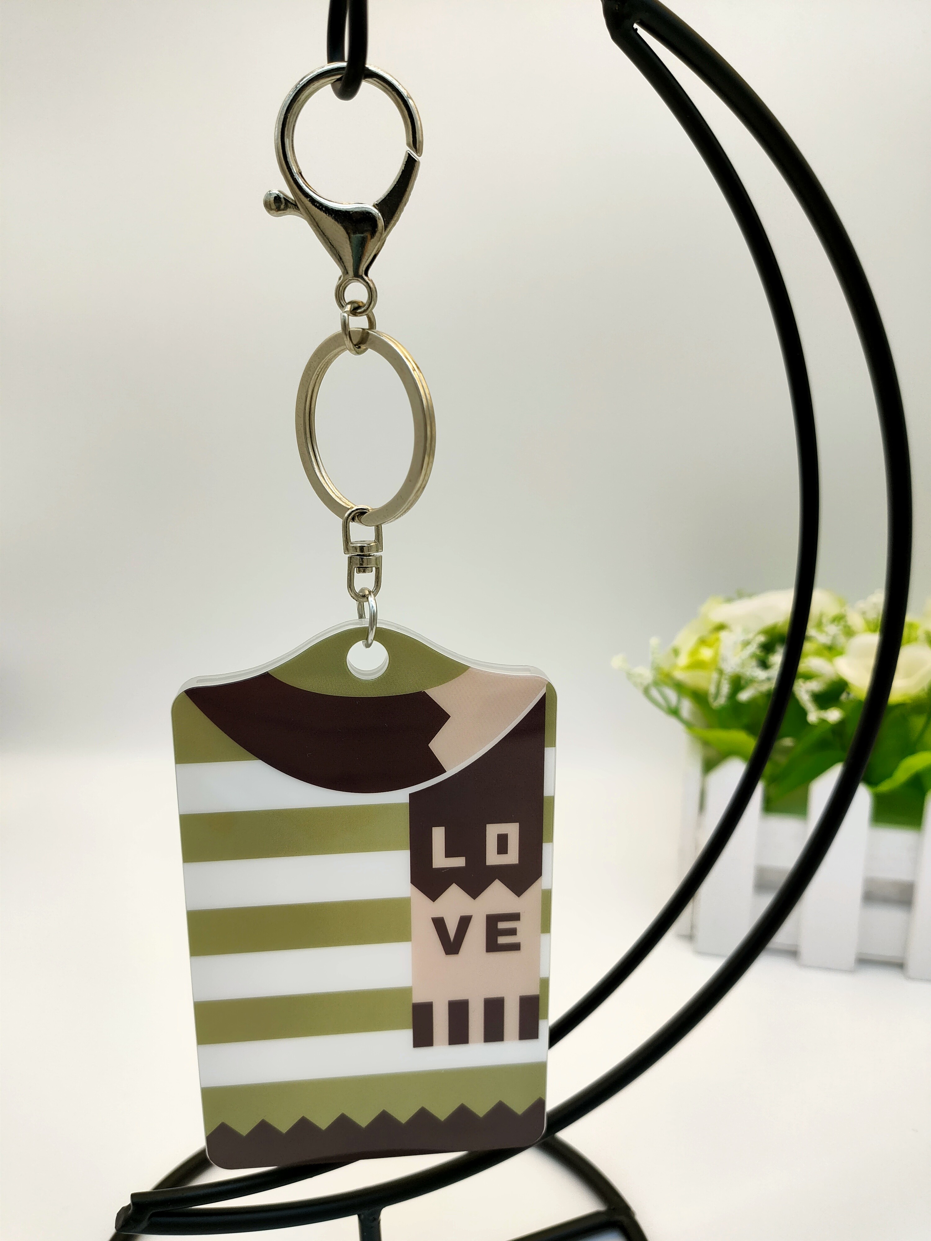 Colorful Acrylic Laser Cut Keychain , Inkjet Printing Card Grabber Keychain