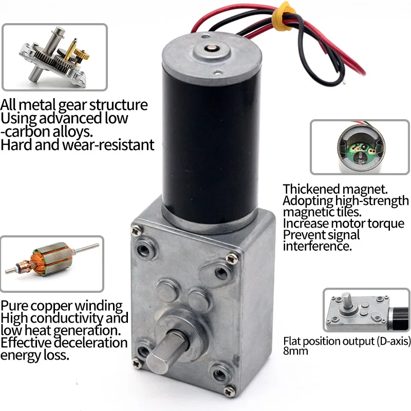 ASLONG A5840-31ZY WORM GEAR REDUCTION MOTOR FOR HIGH TORQUE ROBOTS 12/24V 10-470RPM 58MM WITH 31ZY SELF-LOCKING REDUCTIO