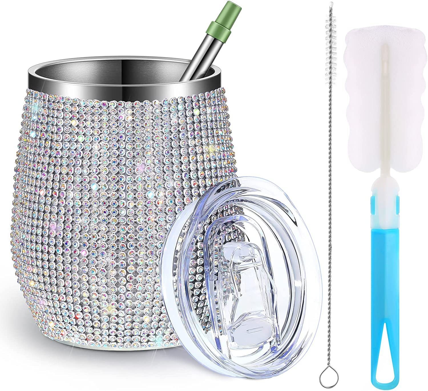 Exquisite 360ml Rhinestone Bling Tumbler Egg Shape 12 Oz Insulated Tumbler With Lid Vacuum Sealed Insulation Customized Color 9.7*23.2cm