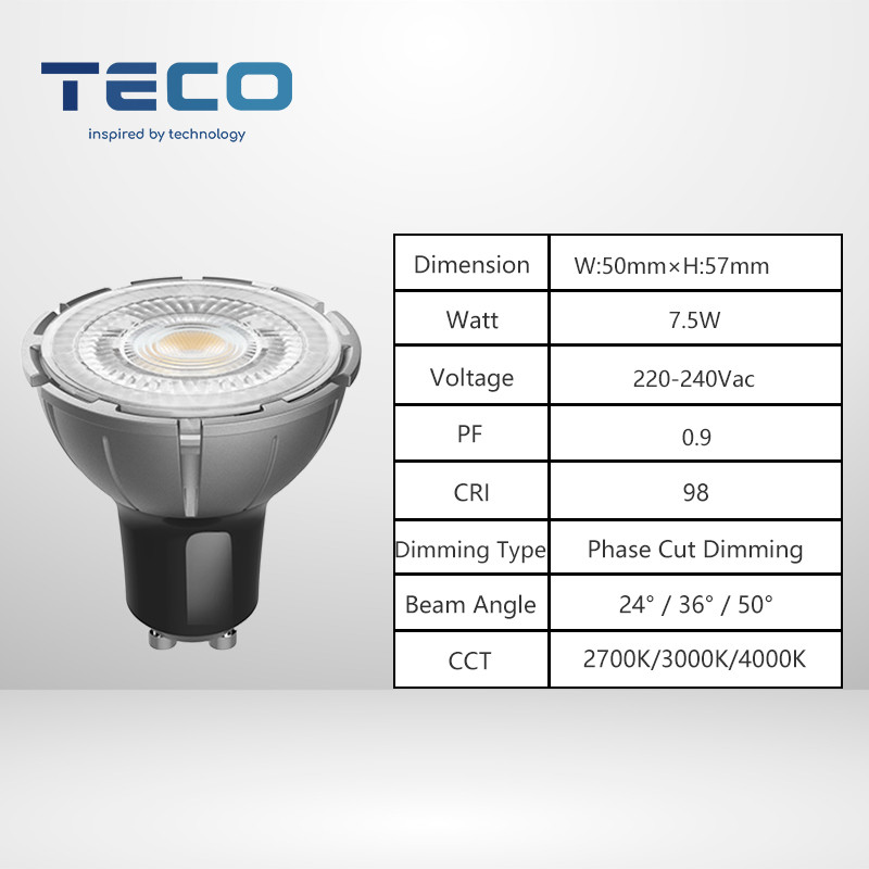 Dimmable Gu10 Led Light Bulbs Warm White 7.5W 3000K 36Degree Ra98 230V LED Spotlight
