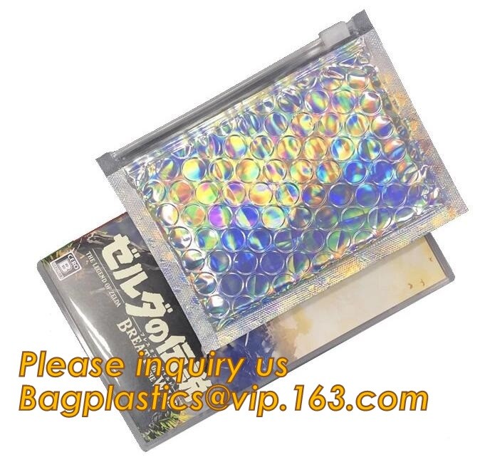 Holographic Zipper Slider Zip Lock Bubble Bag,Cosmetic Zipper Bag/Rose Gold Slider Bubble Bag with Logo,Slider Bubble Zi