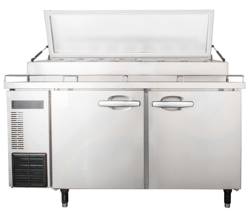 Commercial Pizza Prep Refrigerator With 2 Door Air Cooling Undercounter Chiller Blue Ray Lighting