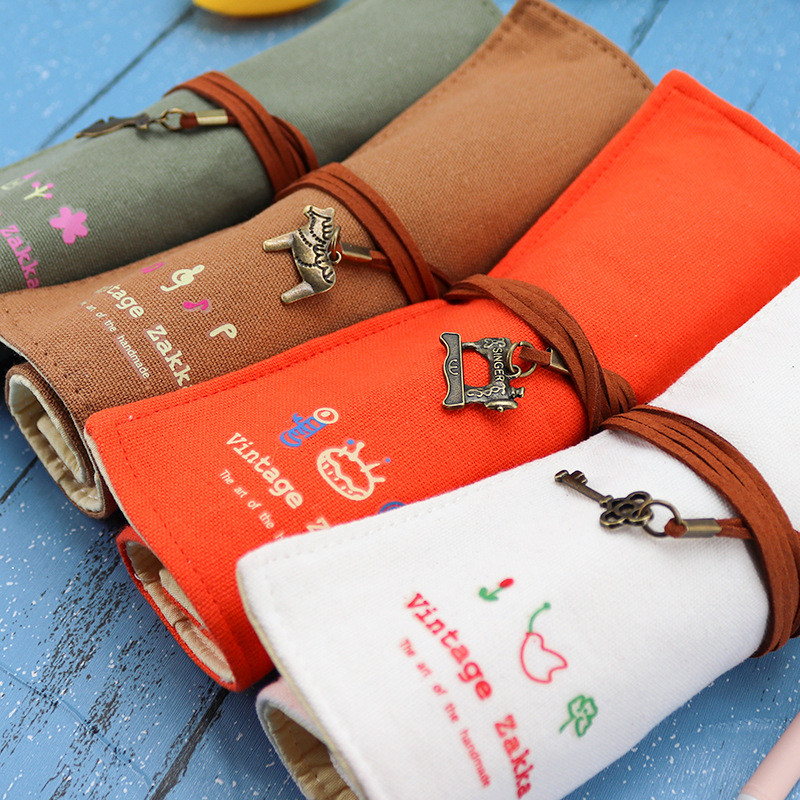 FRESH AND FASHIONABLE LARGE CAPACITY PEN BAG PENCIL CASE SIMPLE CREATIVE JUNIOR HIGH SCHOOL MEN AND WOMEN CANVAS PENCIL