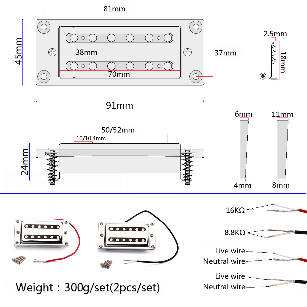 Dual Coill Pickup N8.8K/B16K Output Humbucker Pickup Set With Mounting Screws for LP Electric Guitars