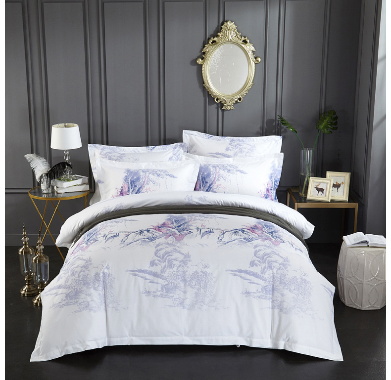 300tc Chinese Ethnic Style Printed Four-Piece Cotton Bedding Set for Popular Hotel