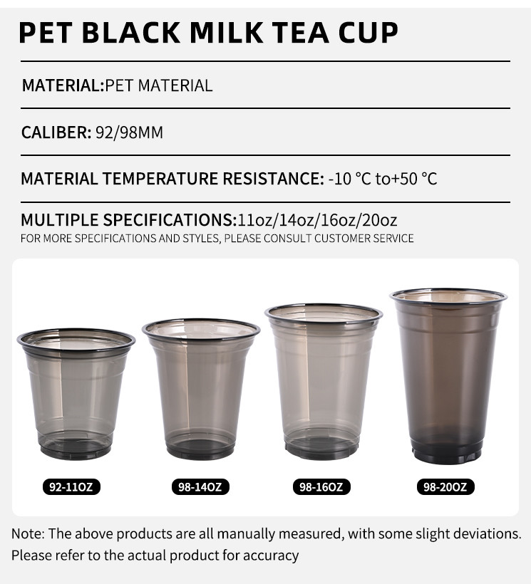 Ice Coffee PET Plastic Cups With Lid Clear Black Design For Takeaway Beverages