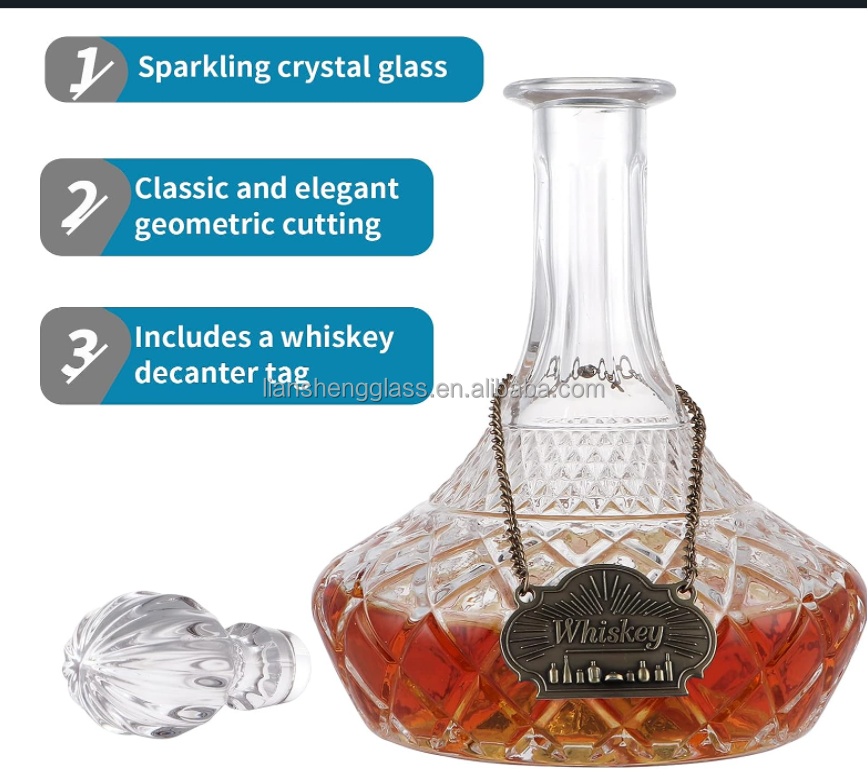 Whiskey Brandy Vodka Tequila Glass Bottle Decanter with Label and Leak Stopper Perfect
