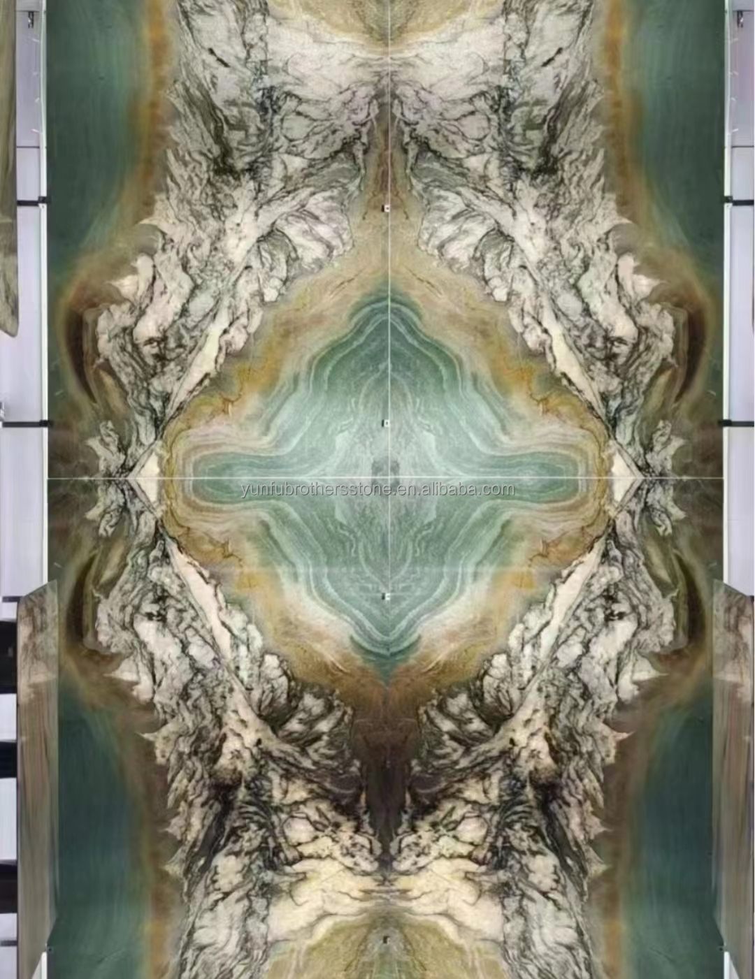 Modern Hotel Dining Table with Polished Green Marble Surface and Custom Graphic Design