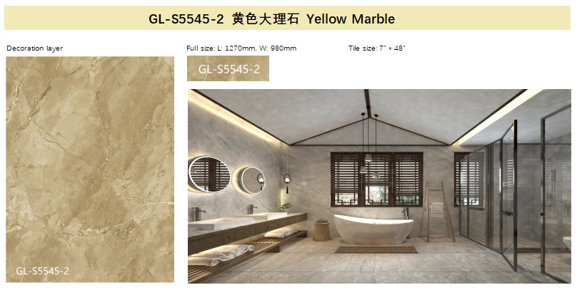 4mm Yellow Marble Look Sheet Vinyl Flooring Formaldehyde Free Fireproof Abrasive GKBM Greenpy GL-S5545-2